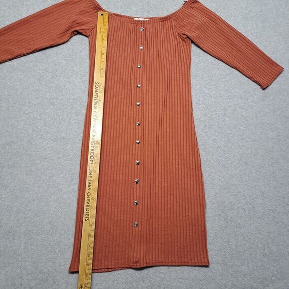 Say What? Bodycon Sweater Dress Womens M Orange Ribbed Long Sleeve Off Shoulder - Picture 5 of 9